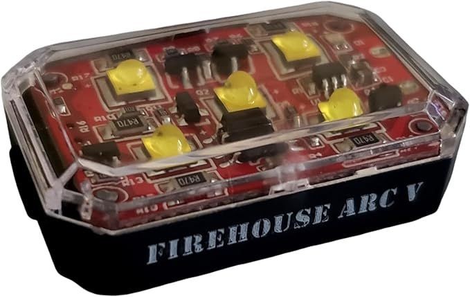 Firehouse ARC V electronic device with visible yellow components in a transparent casing.