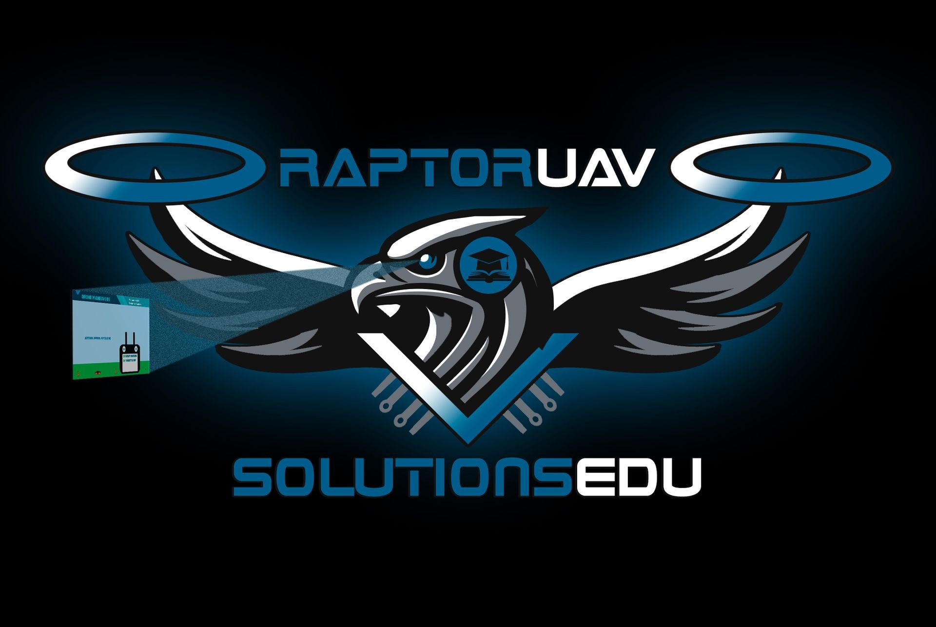 Logo of Raptor UAV Solutions EDU with a stylized hawk and propellers.