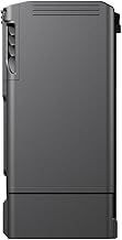 Tall, dark gray electronic device with a sleek, vertical design and button panel on the side.