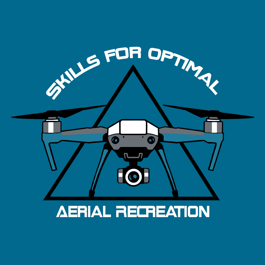 Logo showcasing a drone inside a triangular design, with the text 'Skills for Optimal Aerial Recreation' above it, emphasizing drone flying and recreational skills.