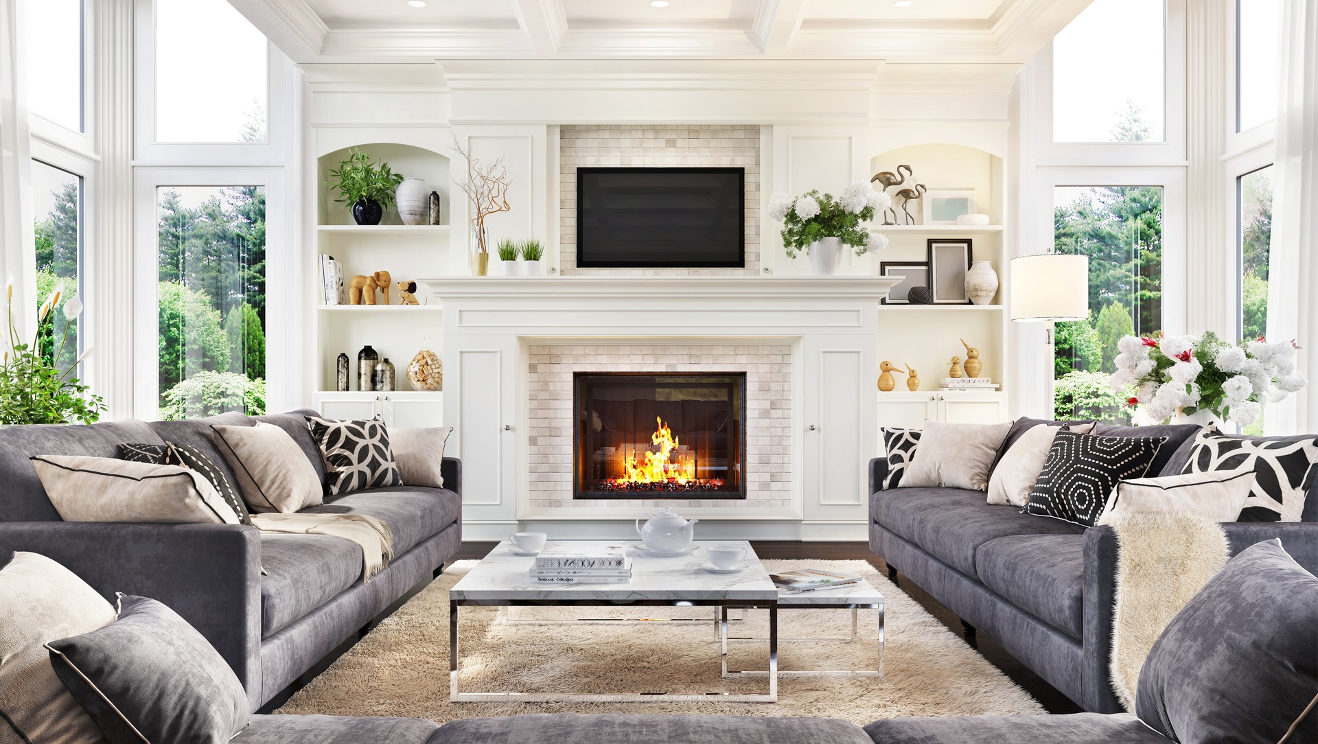 Living room with fireplace