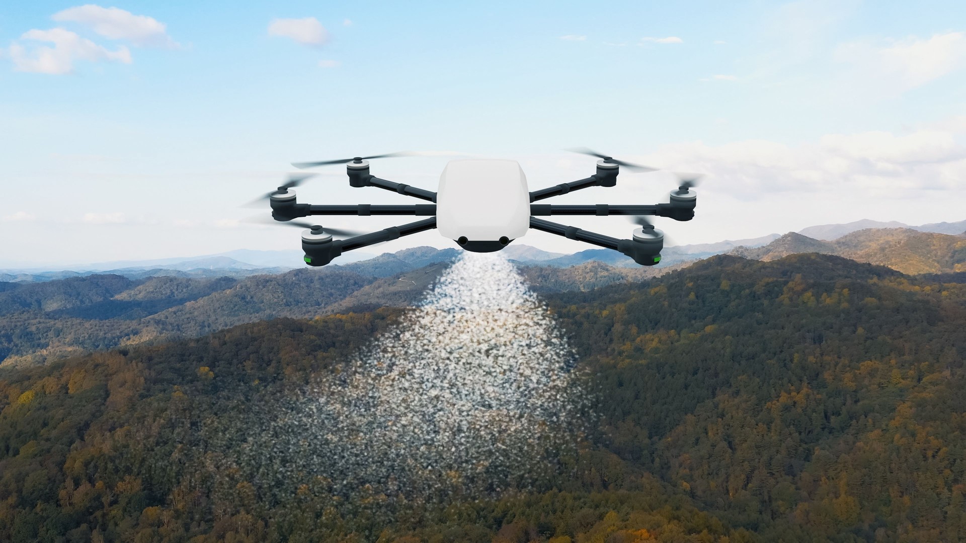 Drug spraying using a drone concept. Smart agriculture. 3D rendering.