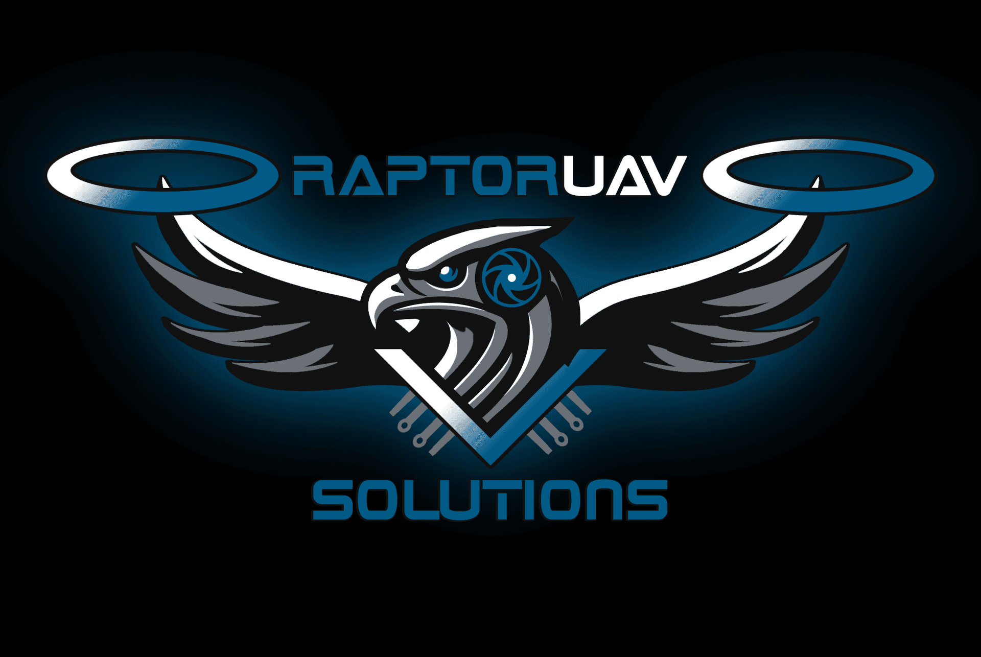 Logo of Raptor UAV Solutions featuring a stylized eagle with rotor blades as wings.